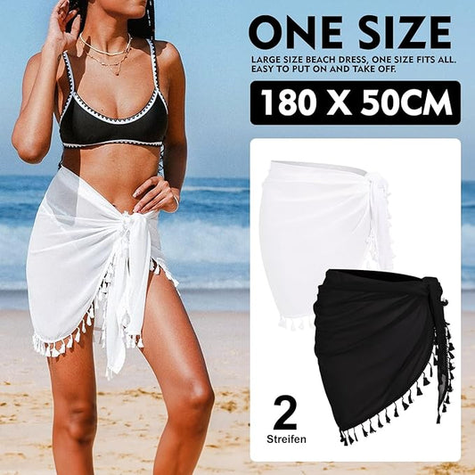 Strand Wrap Sarong Damen Groß 2 Stück Chiffon Strandrock mit Fransen Schwarz/Weiß
