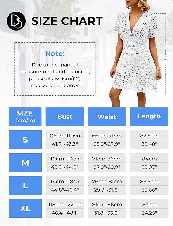 Bikini Cover Up Strandkleid Damen Aushöhlen Häkelkleid Strand Strandtunika Damen Sommer V-Ausschnitt Strandponcho Beachwear Damen Strandurlaub