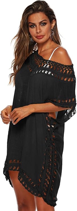 Damen Sommer Bikini Cover Up V-Ausschnitt Strand Poncho Strandkleid mit Cutout Crochet Badeanzug Sommer Kleider für Urlaub
