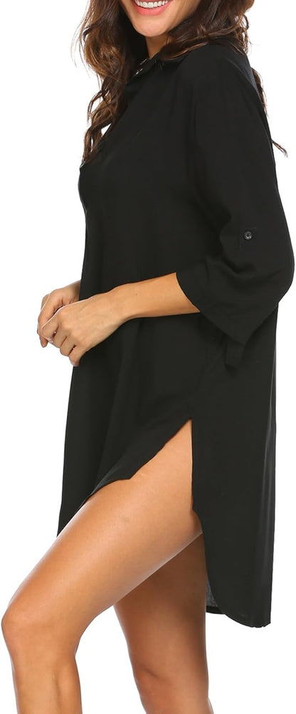 Damen Strandkleid Bikini Cover Up Strandponcho Sommer Bademode Strand Vertuschen Shirt
