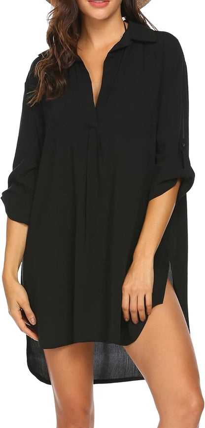 Damen Strandkleid Bikini Cover Up Strandponcho Sommer Bademode Strand Vertuschen Shirt