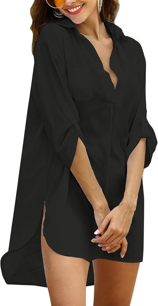 Damen Strandkleid Bikini Cover Up Strandponcho Sommer Bademode Strand Vertuschen Shirt