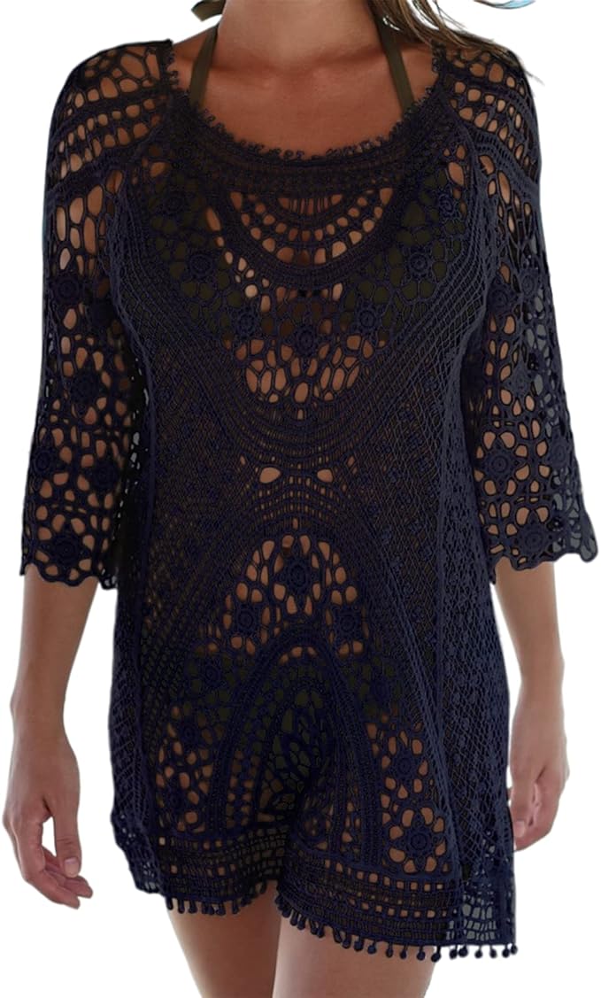 Damen Gestrickte Strandkleid Bikini Cover Up Sommer Strand Vertuschen Bikinibluse