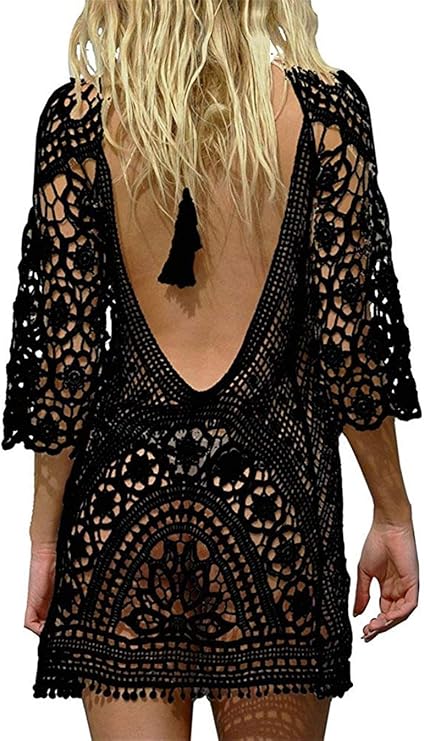 Damen Gestrickte Strandkleid Bikini Cover Up Sommer Strand Vertuschen Bikinibluse