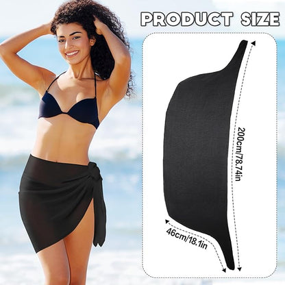 Strandrock Strand Wrap Sarong Damen 2 Stück Wickeltuch Chiffon Strandrock Kurz Bikini Rock für Strand Urlaub Strandkleid (Schwarz & Weiß)