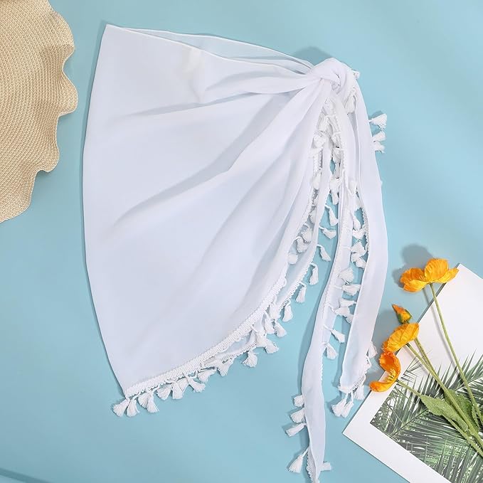 Strand Wrap Sarong Damen Groß 2 Stück Chiffon Strandrock mit Fransen Schwarz/Weiß