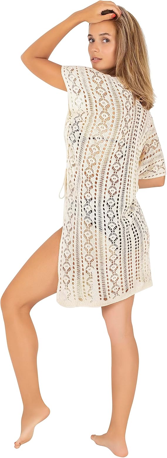 Strandkleid Damen gestrickt - Perfekt als Strandponcho oder Cover-up für Bikini oder Badeanzug - Strandtunika S-XL