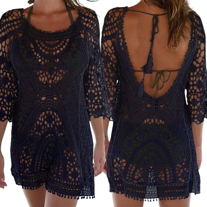 Damen Gestrickte Strandkleid Bikini Cover Up Sommer Strand Vertuschen Bikinibluse