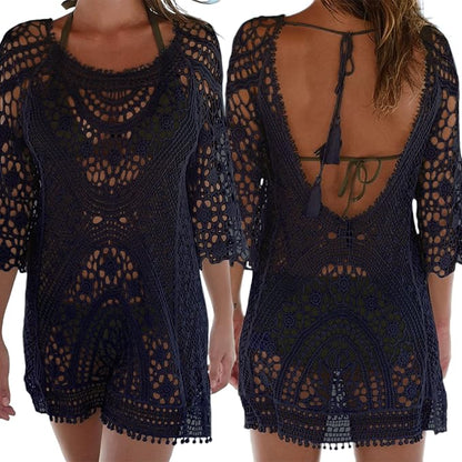 Damen Gestrickte Strandkleid Bikini Cover Up Sommer Strand Vertuschen Bikinibluse