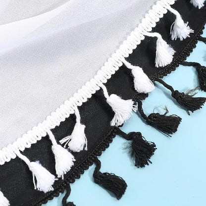 Strand Wrap Sarong Damen Groß 2 Stück Chiffon Strandrock mit Fransen Schwarz/Weiß