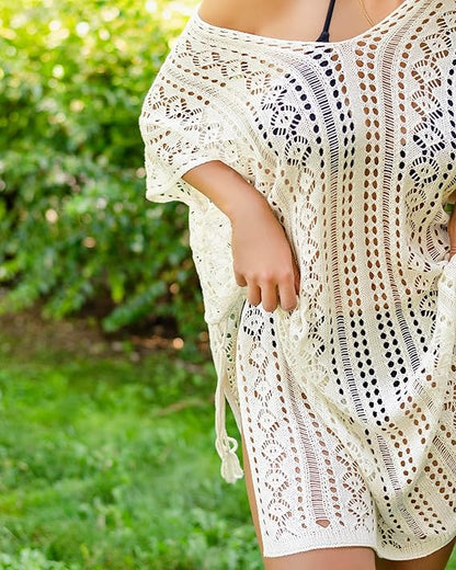 Strandkleid Damen gestrickt - Perfekt als Strandponcho oder Cover-up für Bikini oder Badeanzug - Strandtunika S-XL