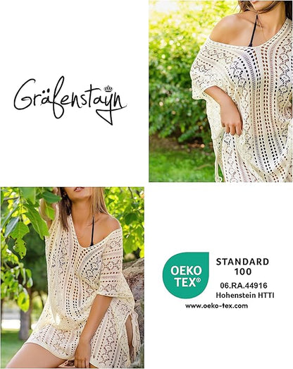 Strandkleid Damen gestrickt - Perfekt als Strandponcho oder Cover-up für Bikini oder Badeanzug - Strandtunika S-XL